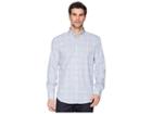 Bugatchi Shaped Fit Performance Crosshatch Woven Shirt (navy) Men's Long Sleeve Pullover