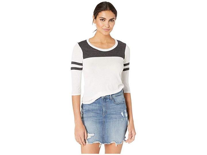 Chaser Blocked Jersey 3/4 Sleeve Shirttail Tee (jasmine/black) Women's T Shirt