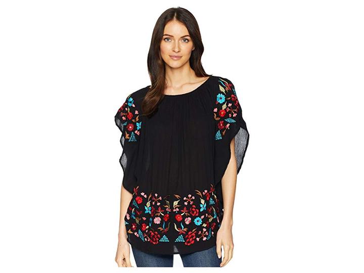 Scully Taylor Embroidered On Or Off The Shoulder Top (black) Women's Clothing