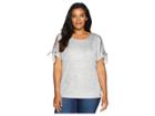 Calvin Klein Plus Plus Size Short Sleeve Tee W/ Tie Sleeves (metallic Silver) Women's Short Sleeve Pullover