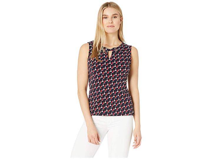 Tommy Hilfiger Anchor Print Gromet Neck Knit Top (midnight Multi) Women's Blouse