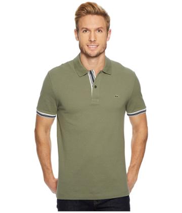 Lacoste Short Sleeve 'semi Fancy' Petit Pique 2 Wires Slim (army) Men's Short Sleeve Pullover