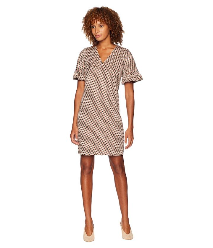 London Times Arc Shoulder Shift Dress (black/orange) Women's Dress