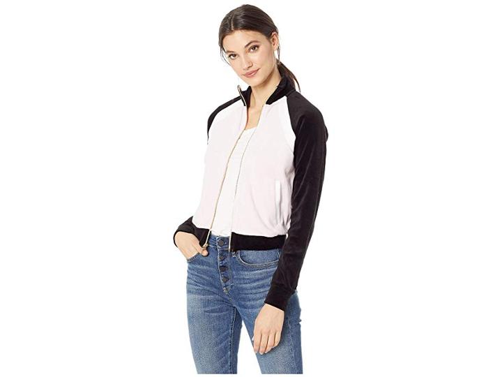 Juicy Couture Velour Color Blocked Zip-up (pitch Black/peek-a-boo) Women's Sweatshirt