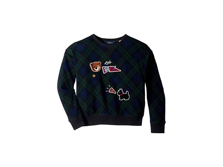 Polo Ralph Lauren Kids Patchwork Tartan Sweatshirt (little Kids/big Kids) (blue/green/multi) Girl's Sweatshirt