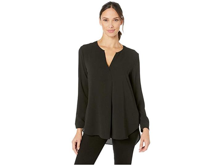 Vince Camuto Long Sleeve Soft Texture Split-neck Tunic (rich Black) Women's Blouse
