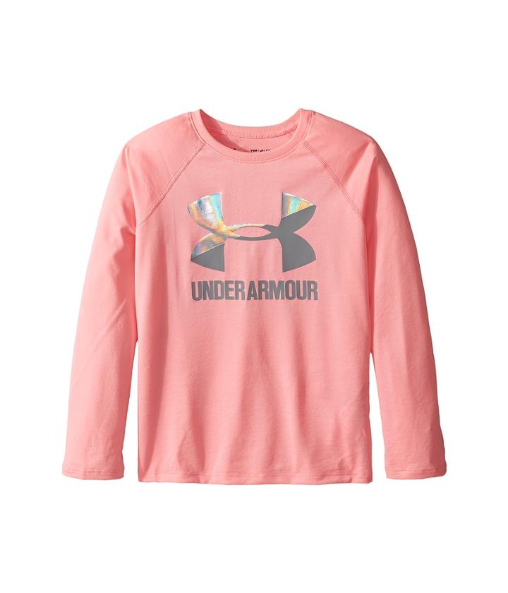 Under Armour Kids Big Logo Slash Long Sleeve (big Kids) (pop Pink/silver/overcast Gray) Girl's Clothing