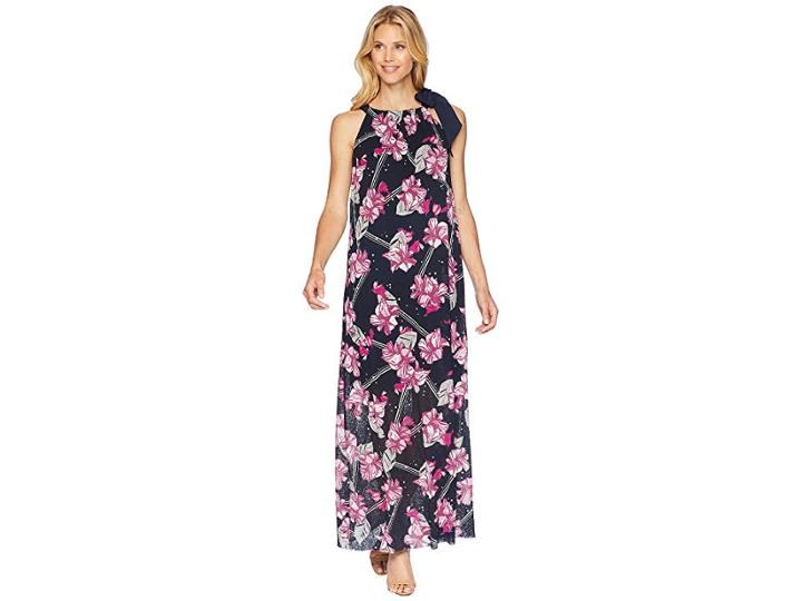 Ellen Tracy Halter Maxi Dress (balinese Floral/ink) Women's Dress