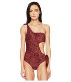 Jonathan Simkhai Bandana Print Bandeau Cut Out Swimsuit (oxblood) Women's Swimsuits One Piece