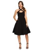 Unique Vintage Crisscross Neck Rita Swing Dress (black) Women's Dress