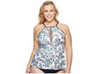 Athena Plus Size Garden Party Fly-away High Neck Tankini (navy) Women's Swimwear