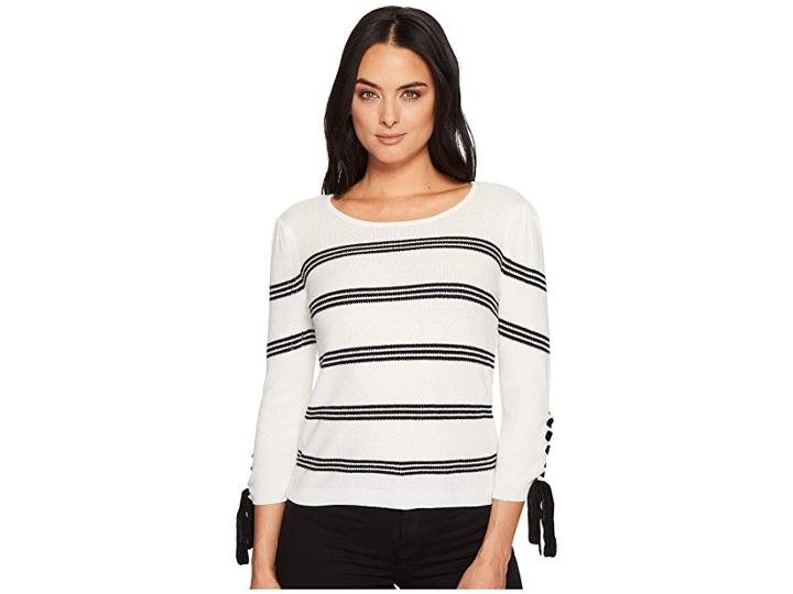 Cece Long Sleeve Lace-up Sleve Striped Sweater (antique White) Women's Sweater