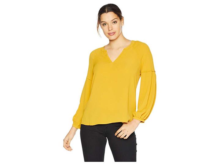 Vince Camuto Bubble Sleeve Soft Texture V-neck Blouse (honey Pot) Women's Blouse