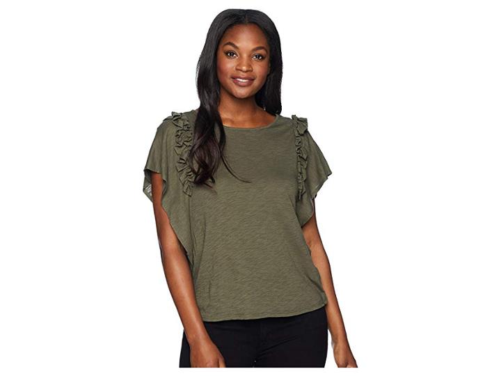 Cece Short Sleeve Tiered Ruffle Sleeve Top (olive Earth) Women's Clothing