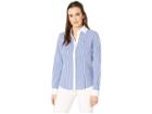 Tommy Hilfiger Stripe V-neck Long Sleeve Cotton Shirt (blue Multi) Women's Clothing