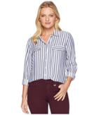 Alexander Jordan Long Sleeve 2 Faux Flap Pockets Shirt (white/blue) Women's Clothing