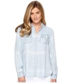 Tribal Printed Lace Lyocell Denim Shirt (bleach) Women's Long Sleeve Button Up