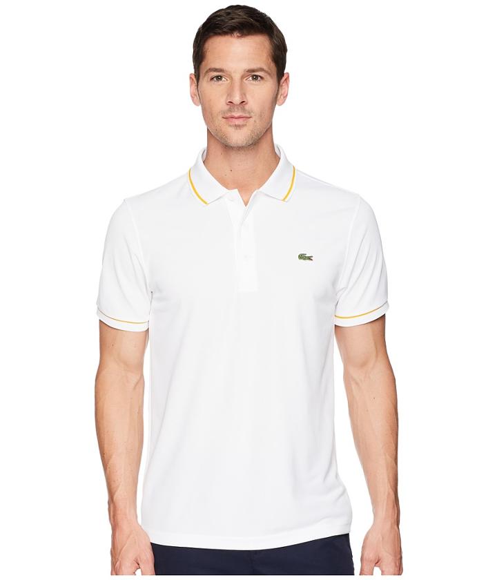 Lacoste Piped Technical Pique Tennis Polo (white/buttercup) Men's Short Sleeve Pullover