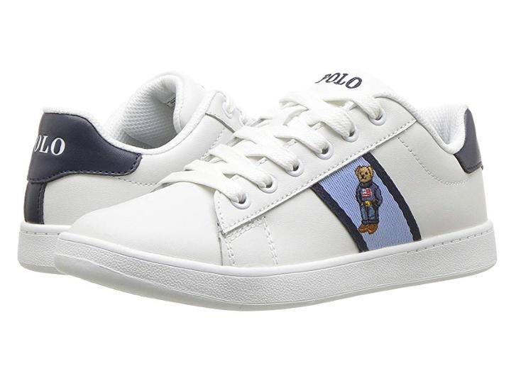Polo Ralph Lauren Kids Quilton Bear (little Kid) (white Leather/blue/navy Striping/americana Boy Bear) Boy's Shoes