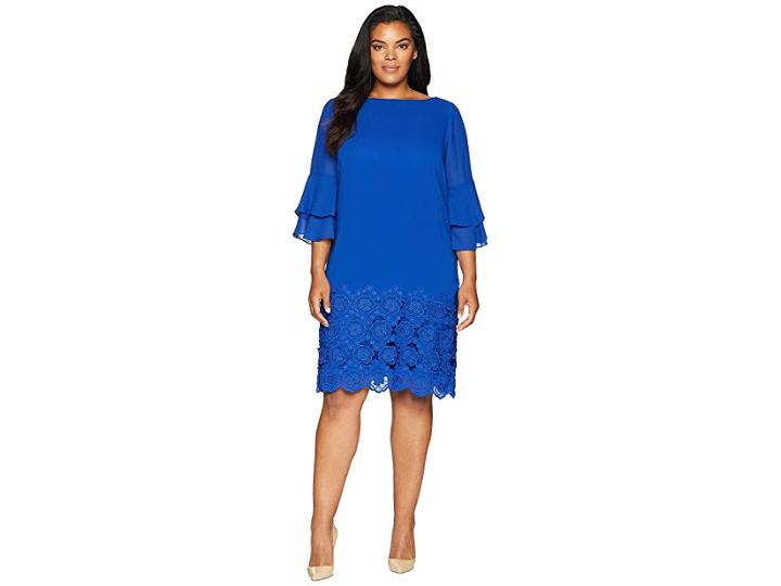 Tahari By Asl Plus Size Embroidered Hem Shift Dress (royal) Women's Dress
