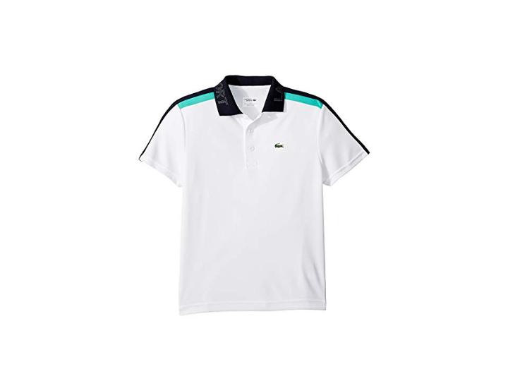Lacoste Kids Short Sleeve Color Block Tennis Polo (little Kids/big Kids) (white/navy Blue/papeete) Boy's Clothing