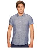 Scotch & Soda Short Sleeve Shirt In Structured Linen Quality (denim Blue Melange) Men's Clothing