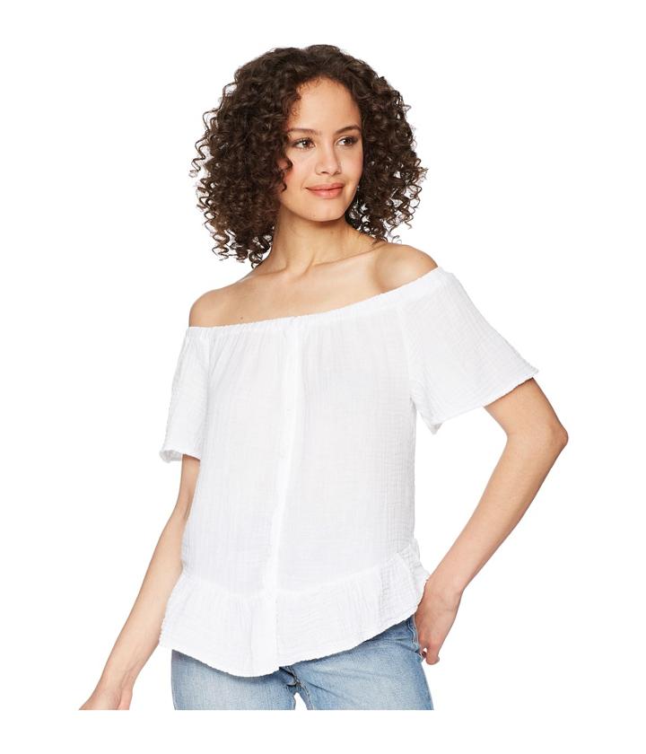 Michael Stars Double Gauze Off-the-shoulder Ruffle Top (white) Women's Clothing