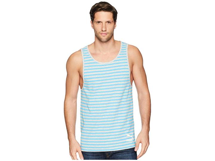 Puma Summer Breton Stripe Tank Top (light Gray Heather) Men's Sleeveless