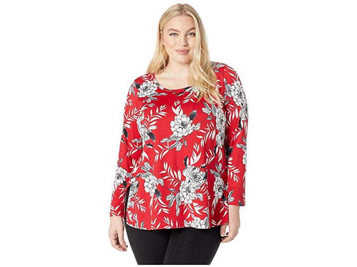 Karen Kane Plus Plus Size Long Sleeve Side-slit Top (print) Women's Clothing