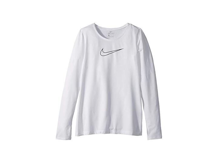 Nike Kids Pro Long Sleeve Top (little Kids/big Kids) (white/white/black) Girl's Clothing