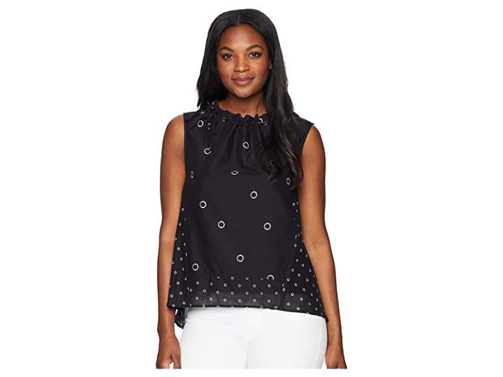 Kenneth Cole New York Grommet Printed Sleeveless Top (mini Grommet/black Combo) Women's Sleeveless