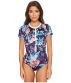 Tommy Bahama Islandactive Graphic Tropics Short-sleeve One-piece Swimsuit (mare Navy) Women's Swimsuits One Piece