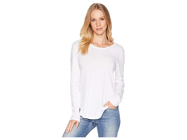 Lna Essential Cotton Long Sleeve Crew Neck (white) Women's Clothing