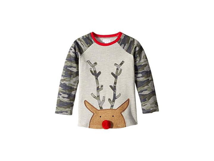 Mud Pie Camo Christmas Reindeer Long Sleeve Raglan T-shirt (infant/toddler) (gray) Boy's T Shirt