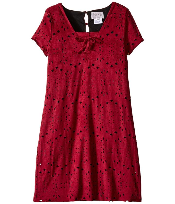 Us Angels Laser Cut Suede Dress (big Kids) (cranberry) Girl's Dress
