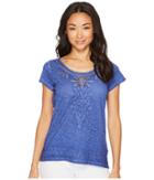 Tribal Jersey Slub Cap Sleeve Embroidered Top (blue Wave) Women's Clothing