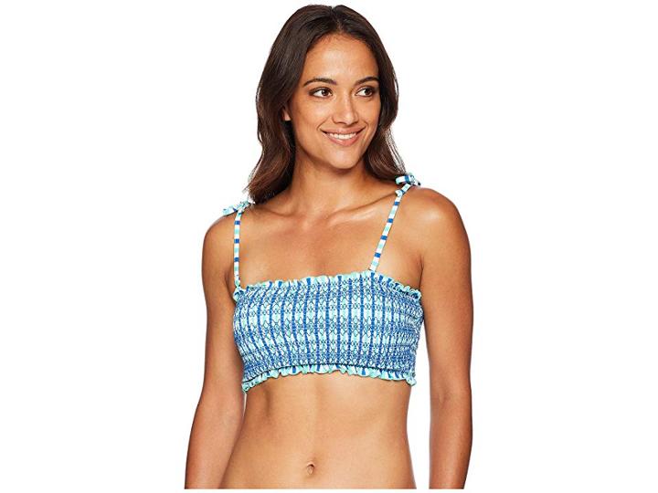 Vineyard Vines Golf Hope Bay Stripe Smocked Bikini Bandeau (capri Blue) Women's Swimwear