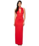 Adrianna Papell Sleeveless Mock Neck With Plunging V-neck Jersey Long Gown (red Fire) Women's Dress