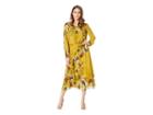Vince Camuto Long Sleeve Autumn Botanical Cinch Waist Dress (lemon Curry) Women's Dress