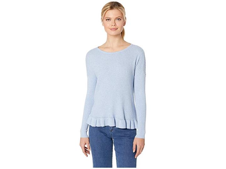 Lilla P Ruffle Hem Boat Neck Sweater (glass) Women's Sweater