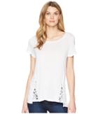 Tribal Knit Jersey Short Sleeve Top With Lace Trim (white) Women's Clothing