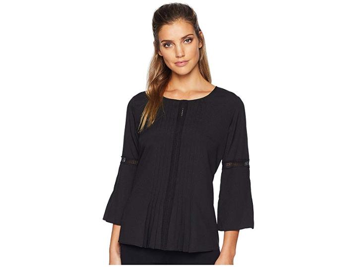 Calvin Klein Long Sleeve Woven Pullover Top (black) Women's Clothing