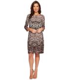 London Times Matte Jersey Jacobean Placement Print Shift (brown) Women's Dress
