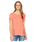 Tribal Knit Jersey Short Sleeve Top With Lace Trim (peony) Women's Clothing