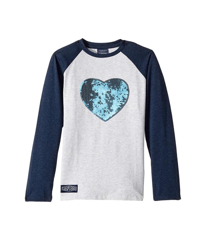 Toobydoo Glitter Heart Baseball Tee (toddler/little Kids/big Kids) (blue) Girl's T Shirt
