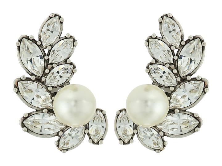 Tory Burch Embellished Pearl Crawler Earrings (silver) Earring