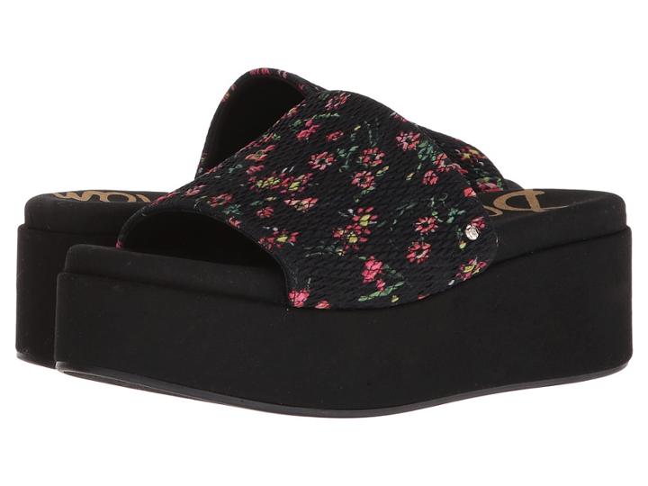 Sam Edelman Wendi (black Multi Smocked Floral Print Fabric) Women's Sandals