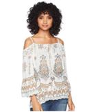 Angie Cold Shoulder With Lace Trim Top (ivory) Women's Clothing