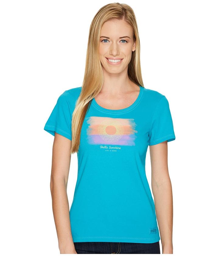 Life Is Good Watercolor Hello Sun Crusher Scoop (cool Turquoise) Women's Short Sleeve Pullover