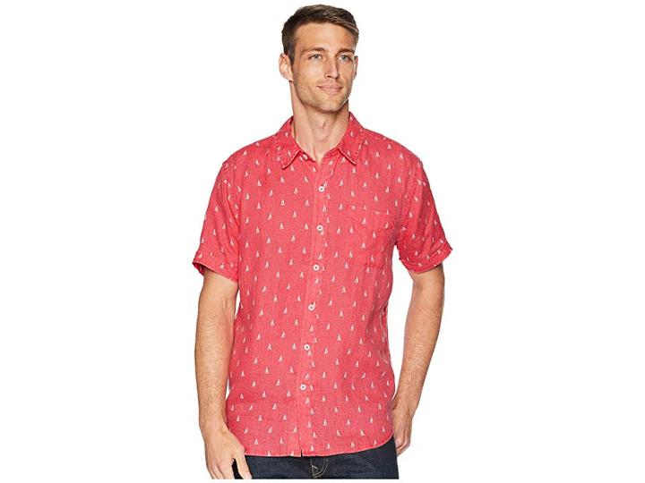 True Grit Avalon Sailboats Lux Linen Shirt (soft Red) Men's Short Sleeve Button Up